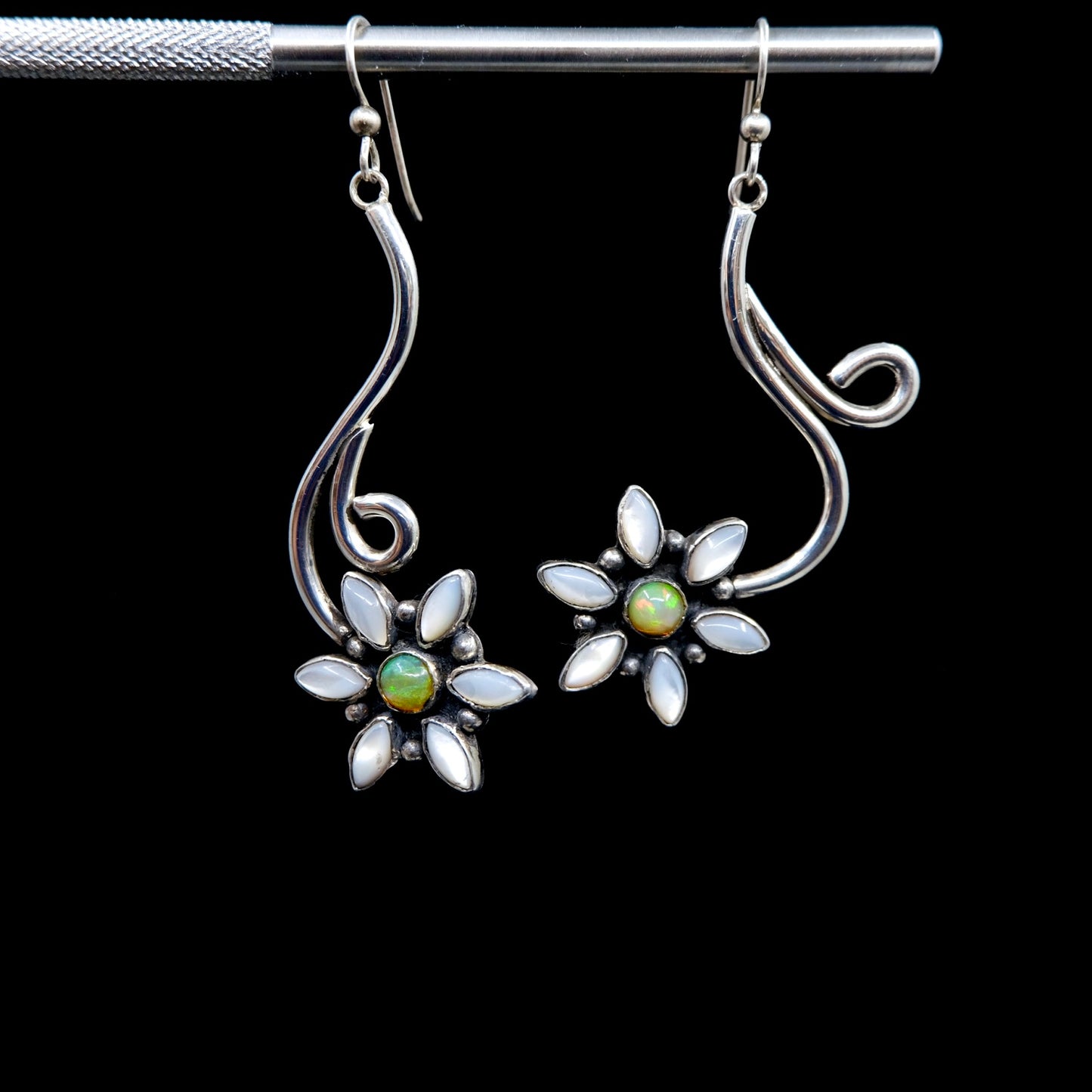 Mother of Pearl and Opal Flower Statement Earrings