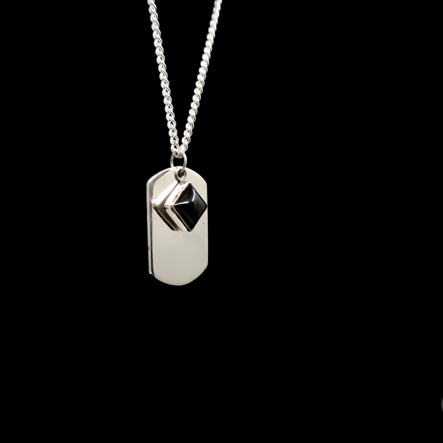 Dog Tag Necklace with Onyx Charm