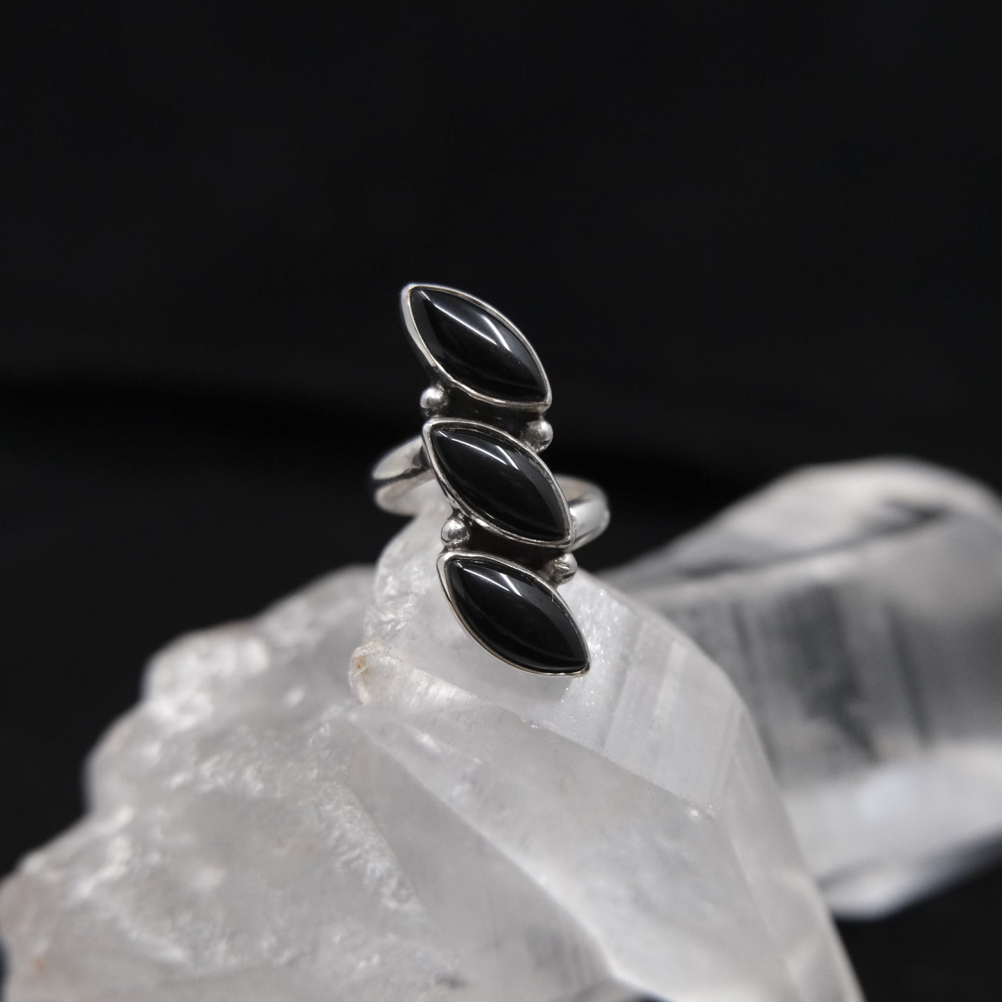 Triple Onyx Marquise Ring {8}