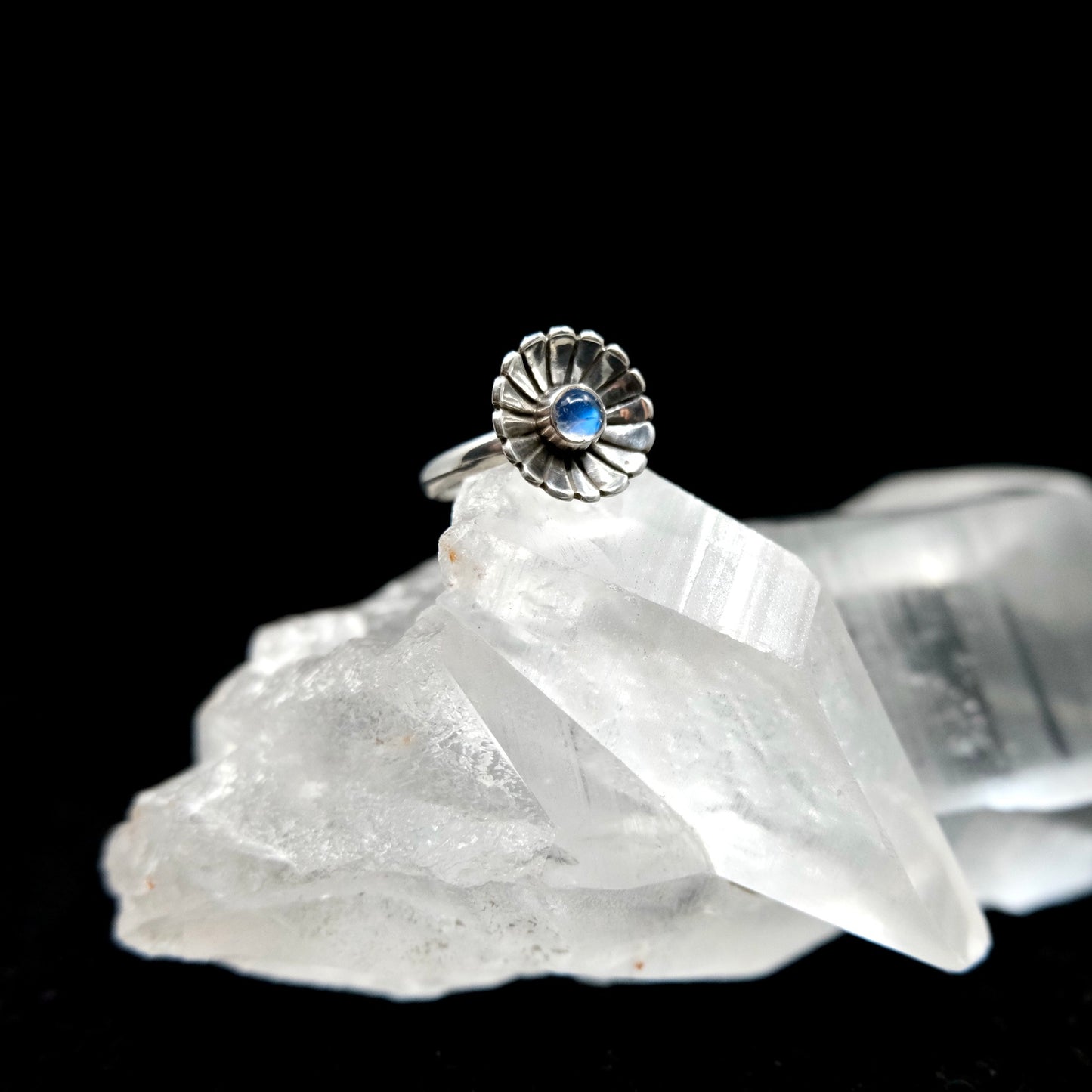 Daisy Ring with Rainbow Moonstone {8}