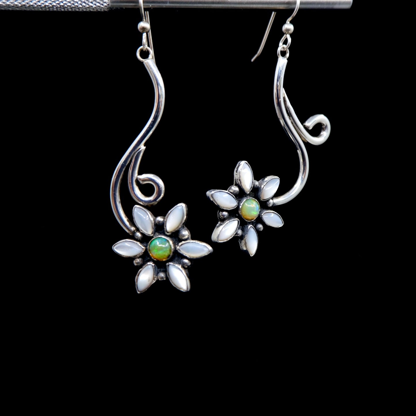 Mother of Pearl and Opal Flower Statement Earrings