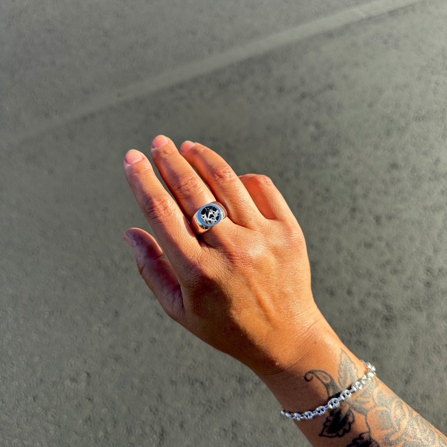 White Buffalo Round Signet Ring {8}