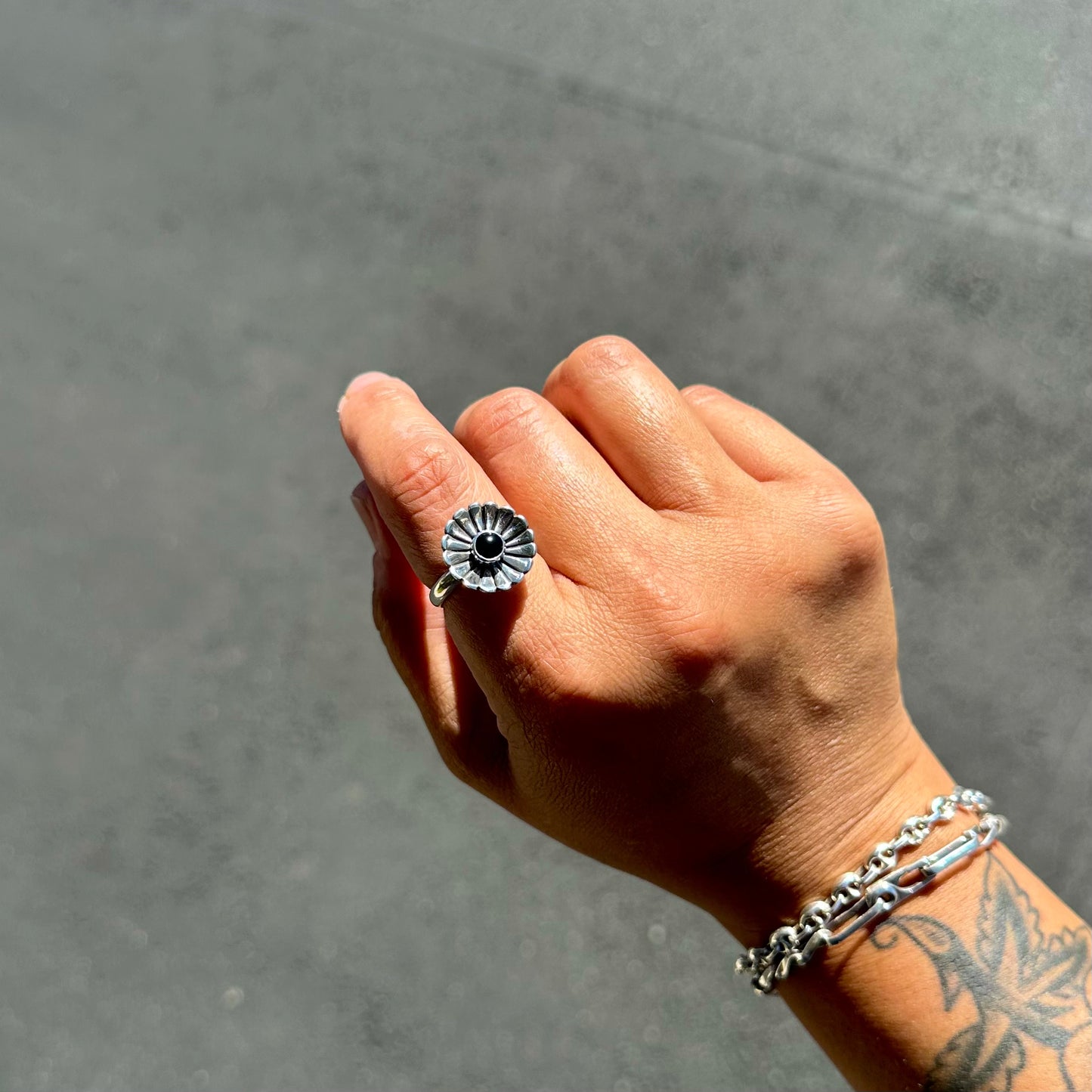Daisy Ring with Black Onyx {7.5}