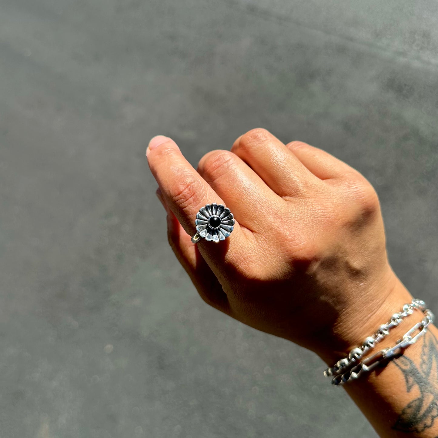 Daisy Ring with Black Onyx {7.5}