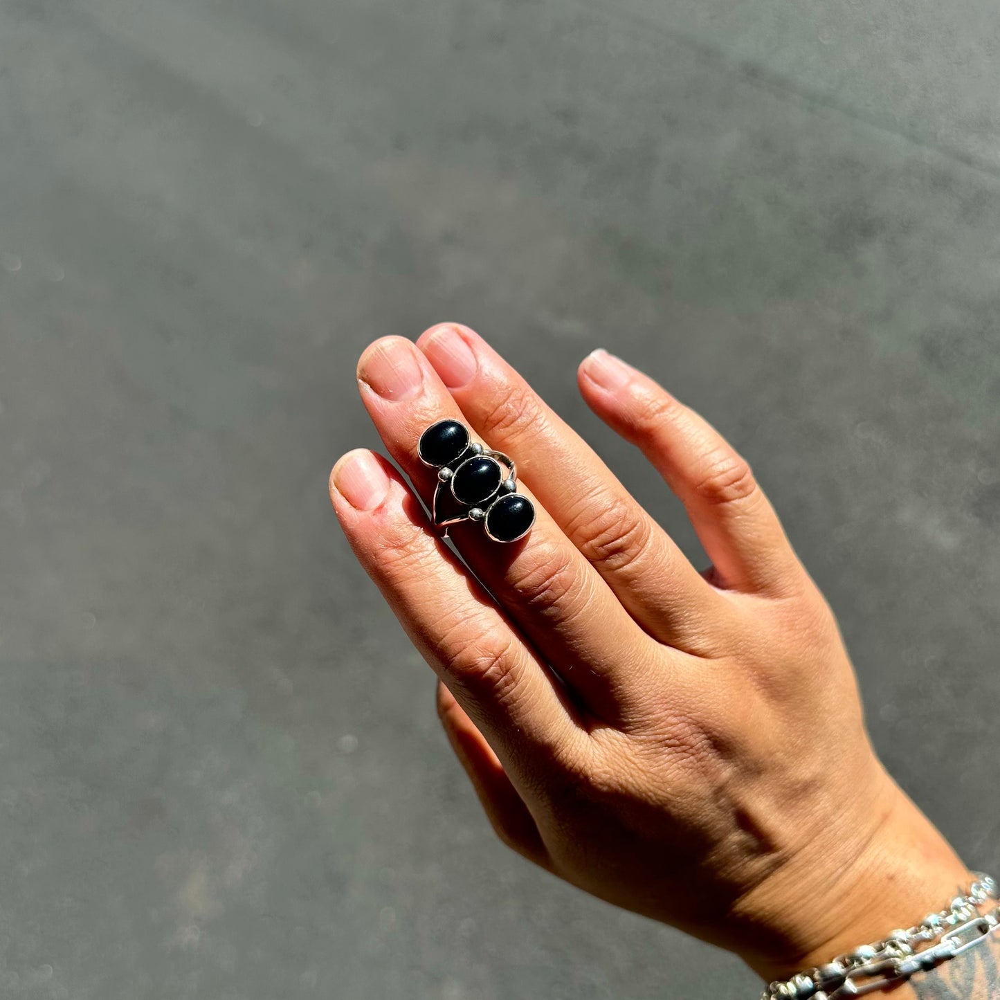 Triple Onyx Ring {6.5}