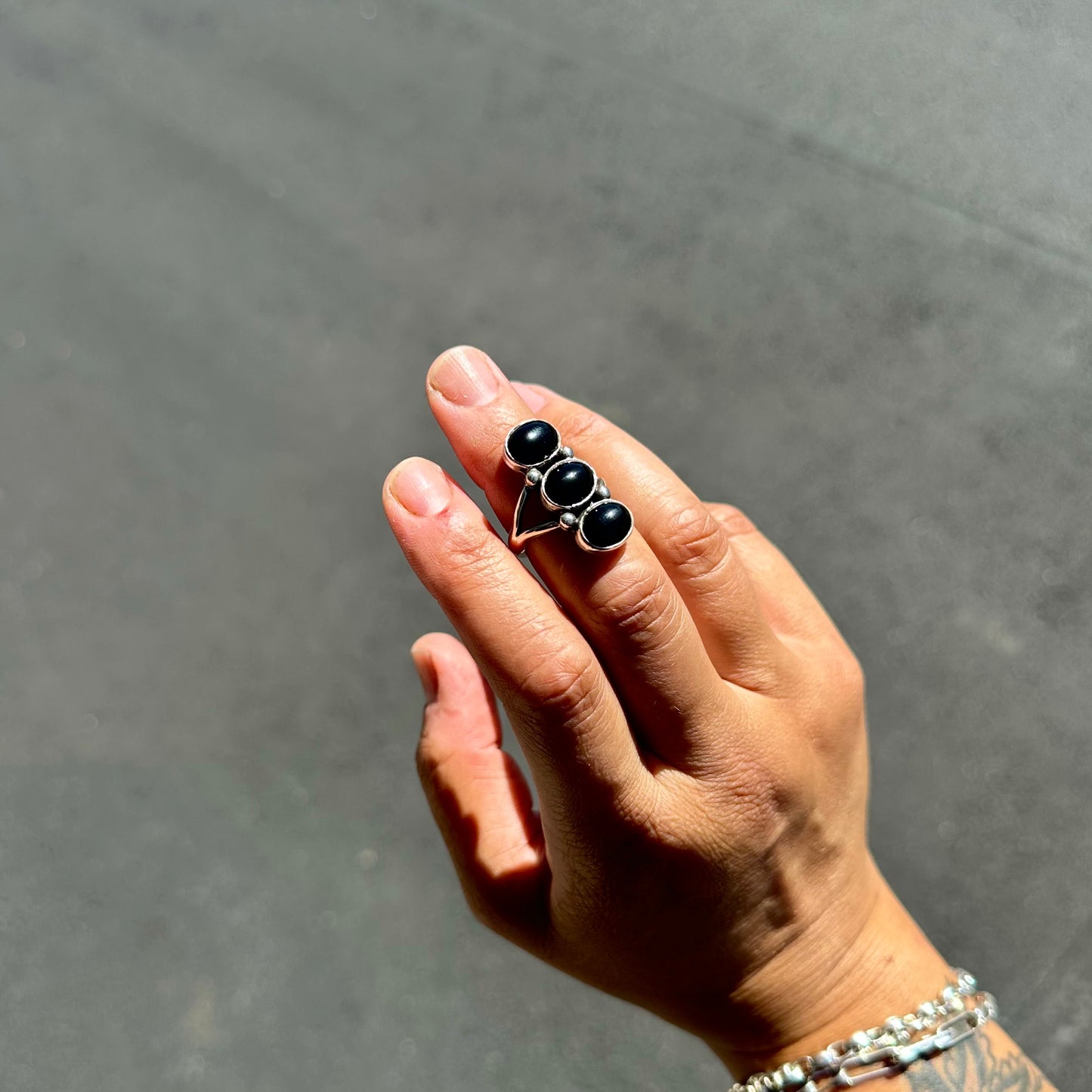 Triple Onyx Ring {6.5}