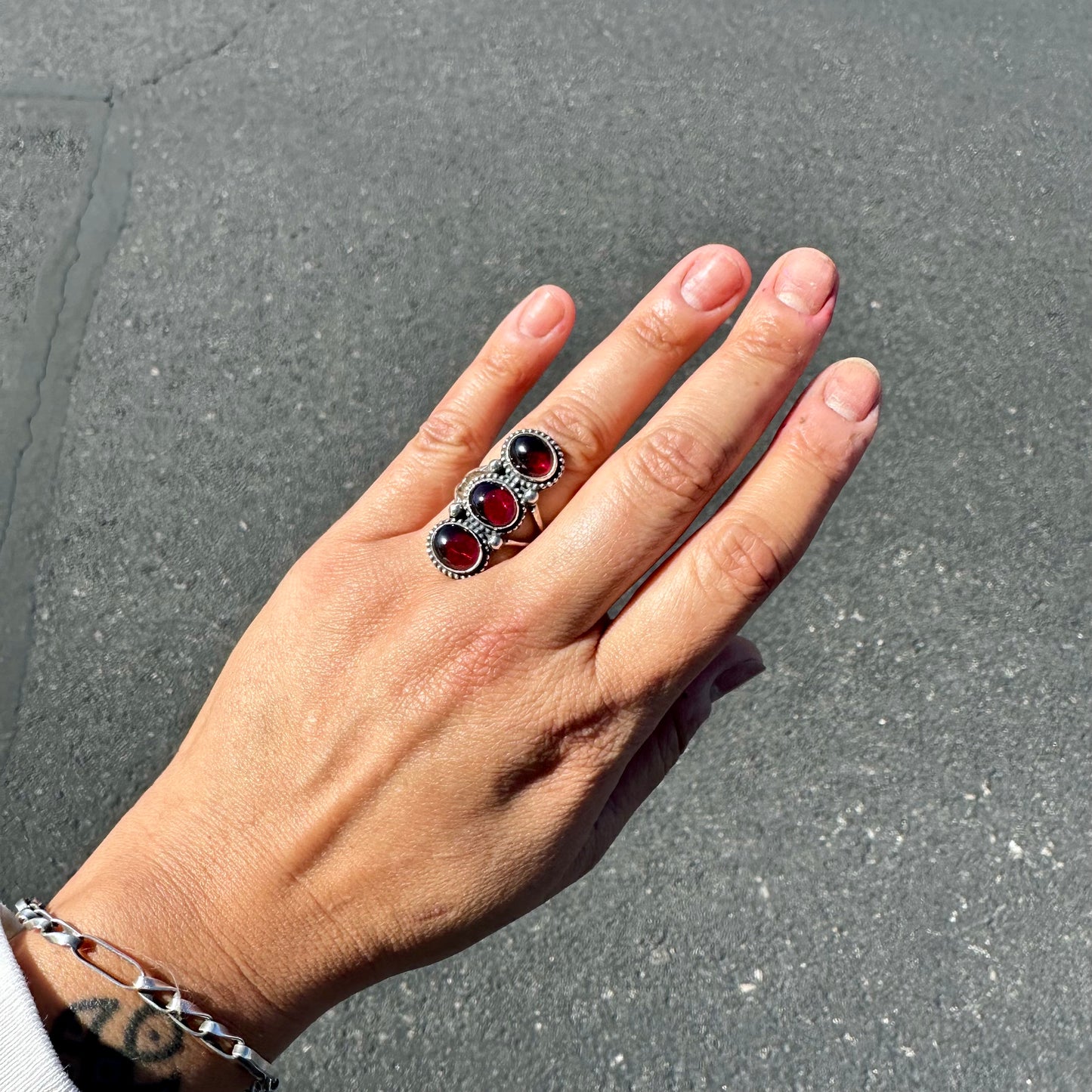 Garnet Triple Totem Ring {7}