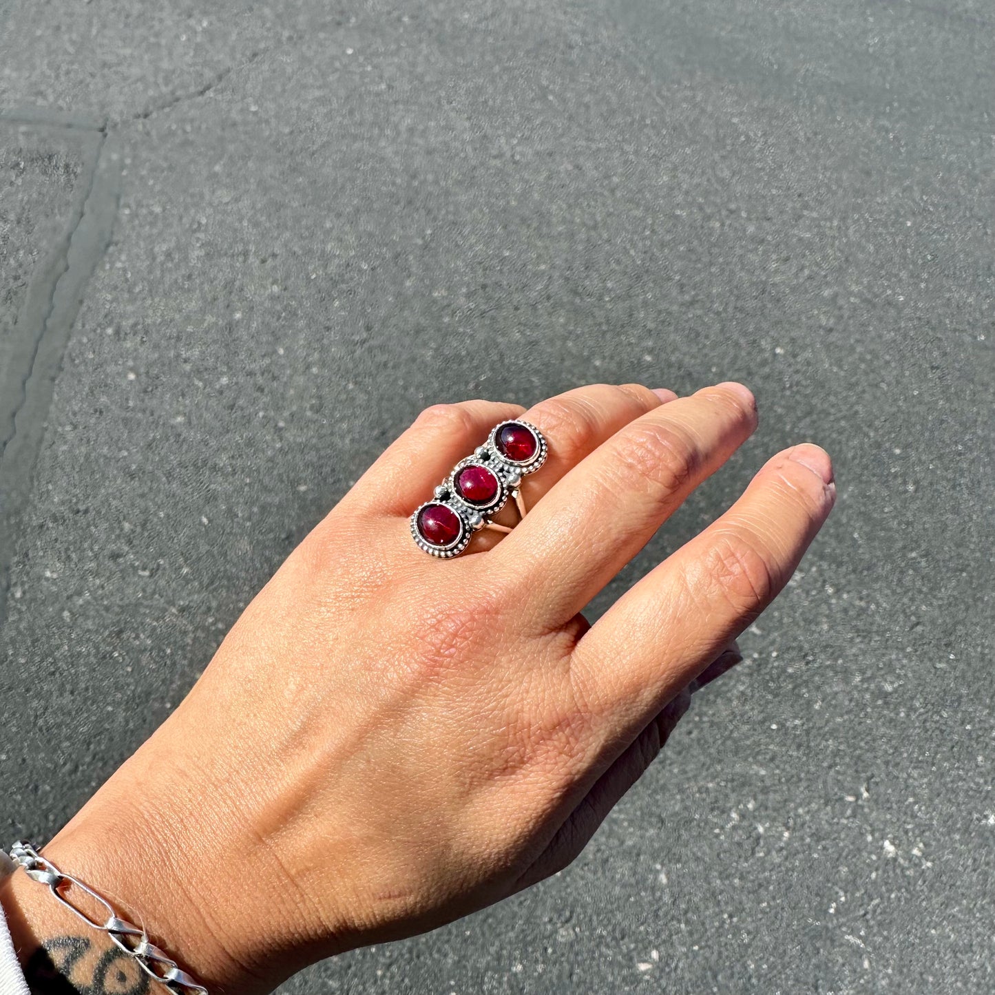 Garnet Triple Totem Ring {7}