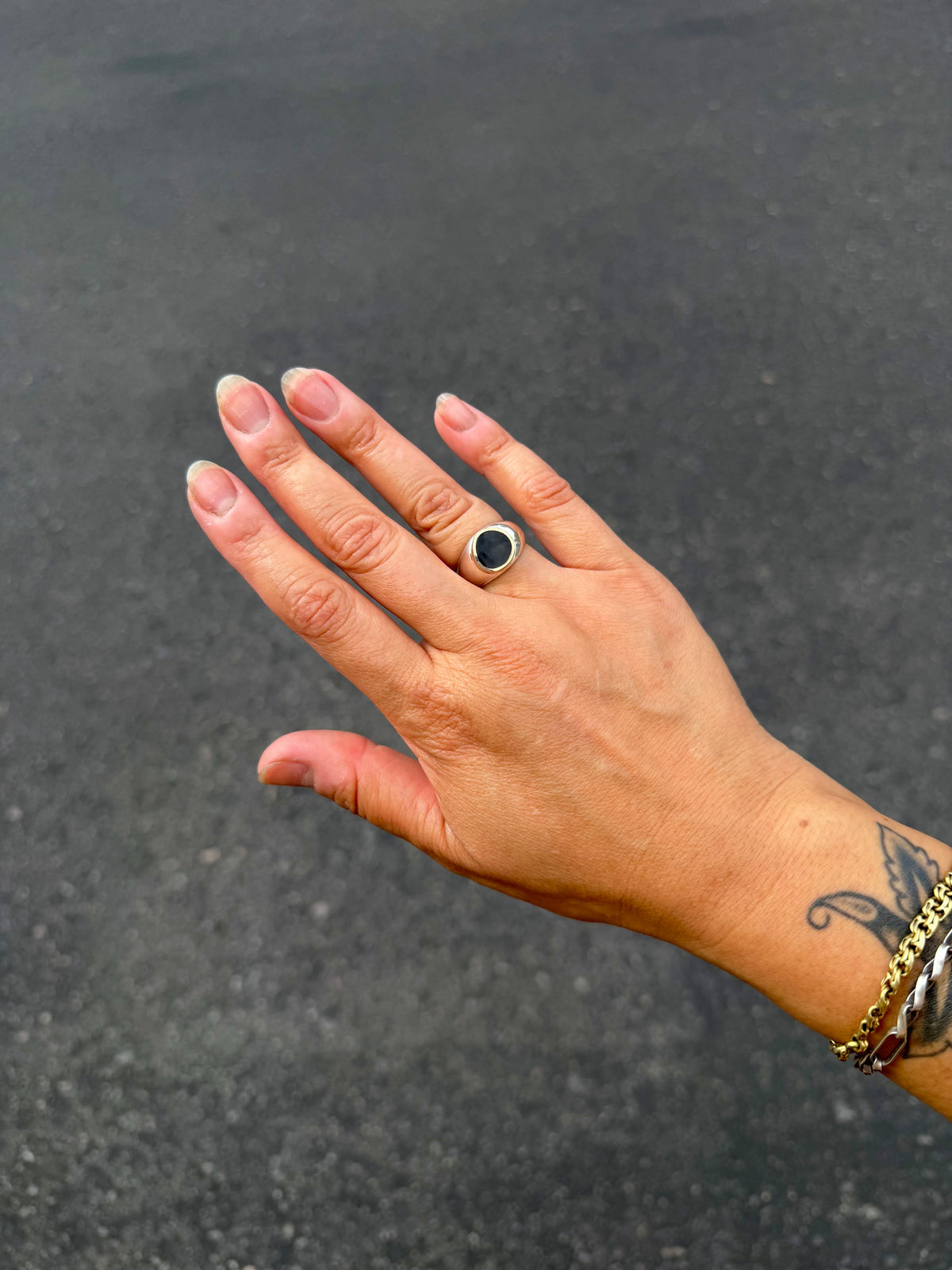 Onyx Freeform Signet Ring with 14k Gold {7}