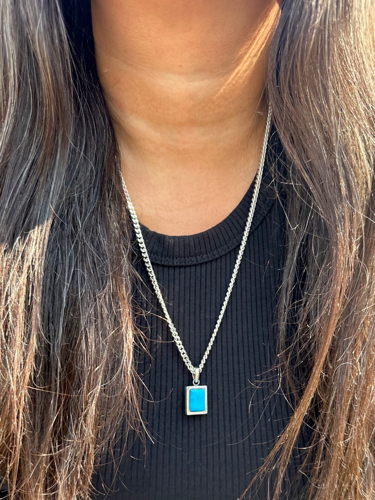 Inlay Pendant with Curb Chain