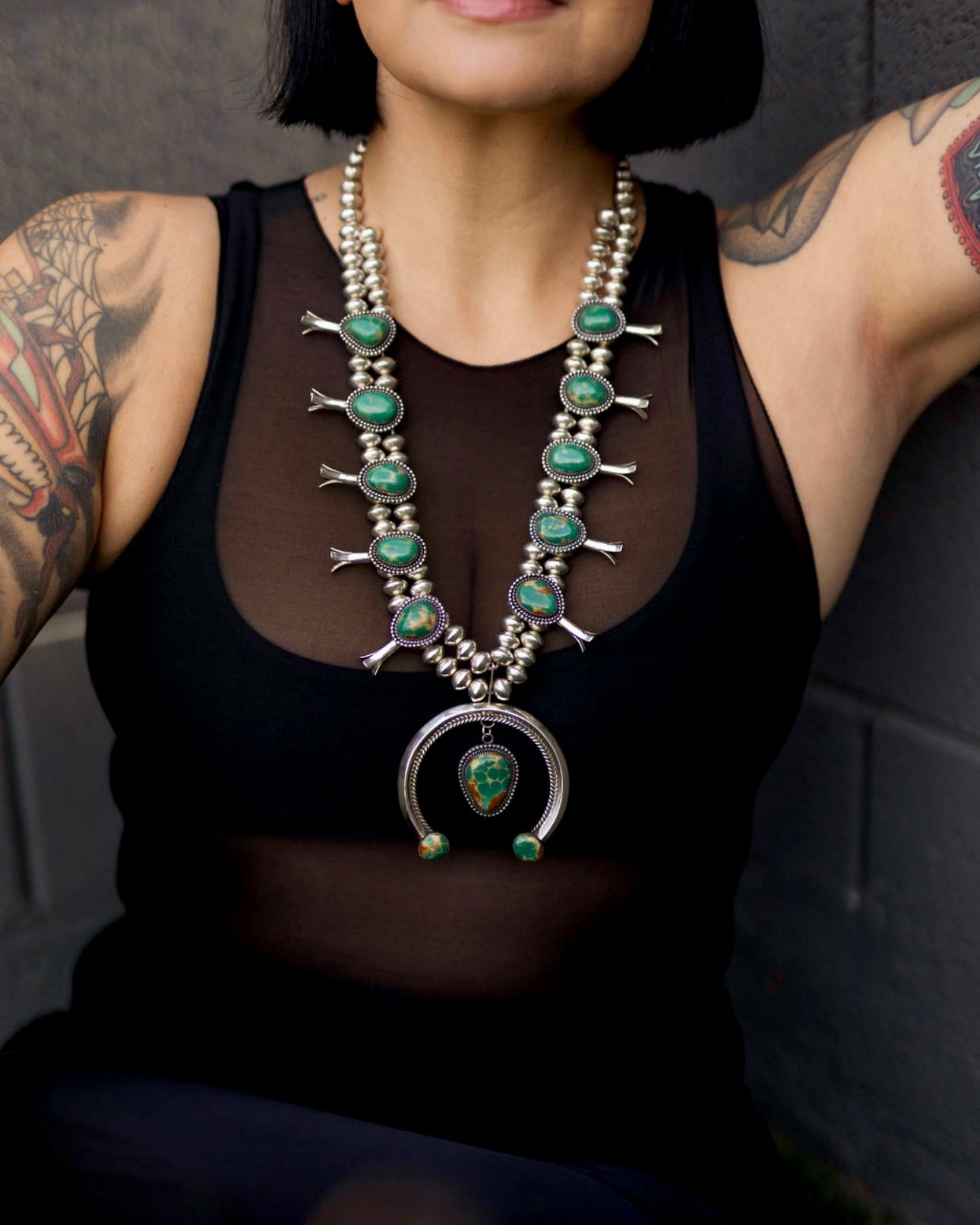 Custom Hardy Pit Turquoise Squash Blossom Necklace