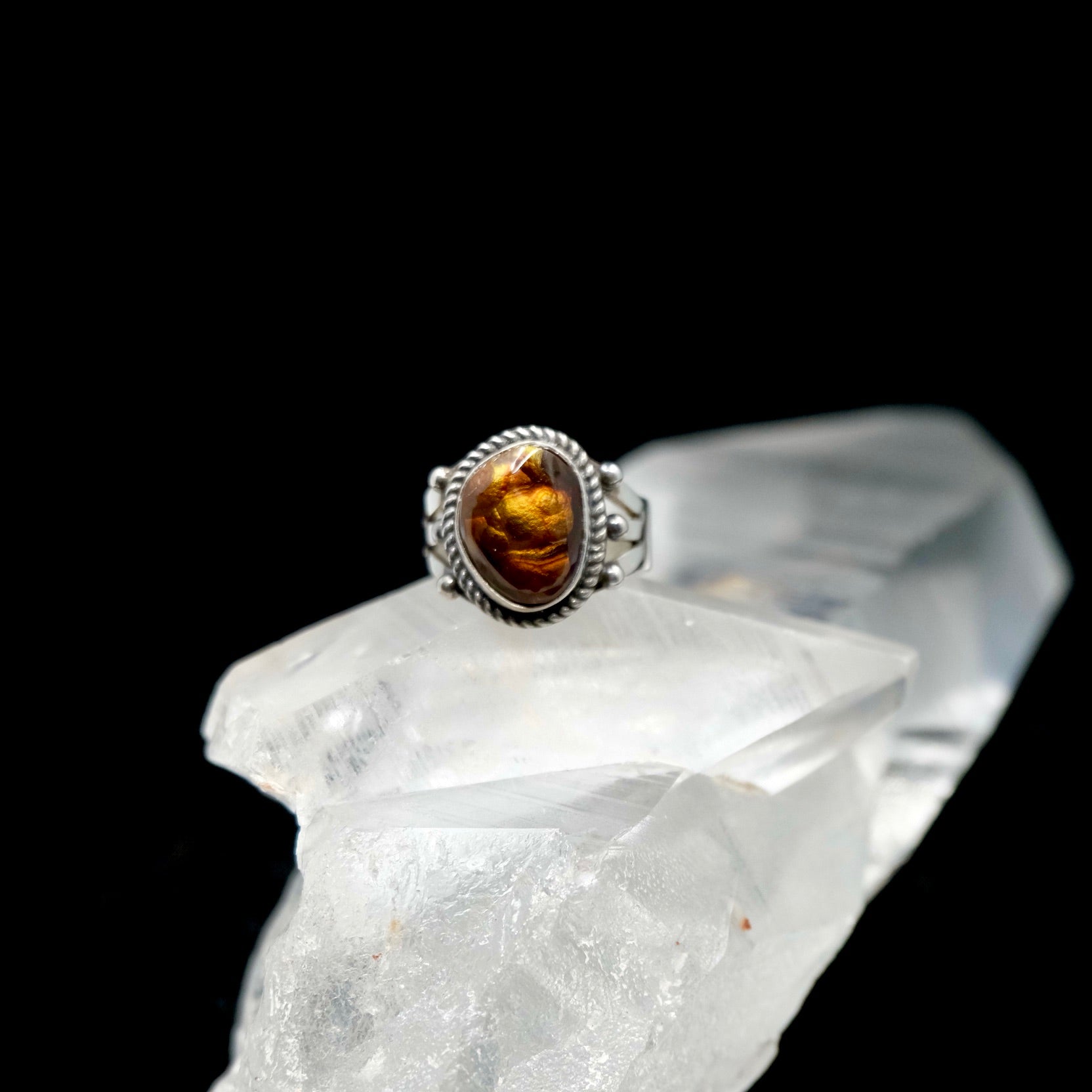 Moon Mexican Fire Agate Sterling Silver Ring popular