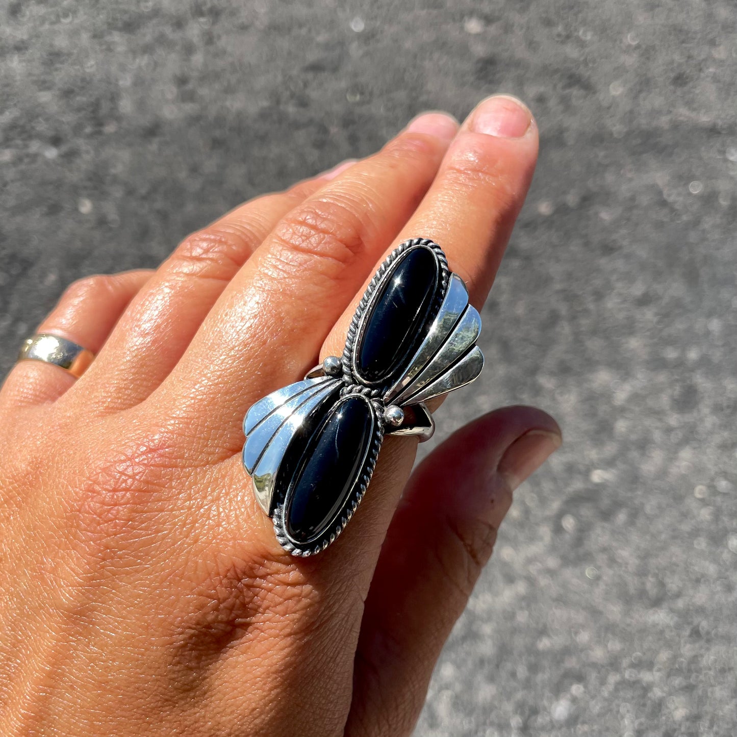 Double Onyx Statement Ring {7.5}