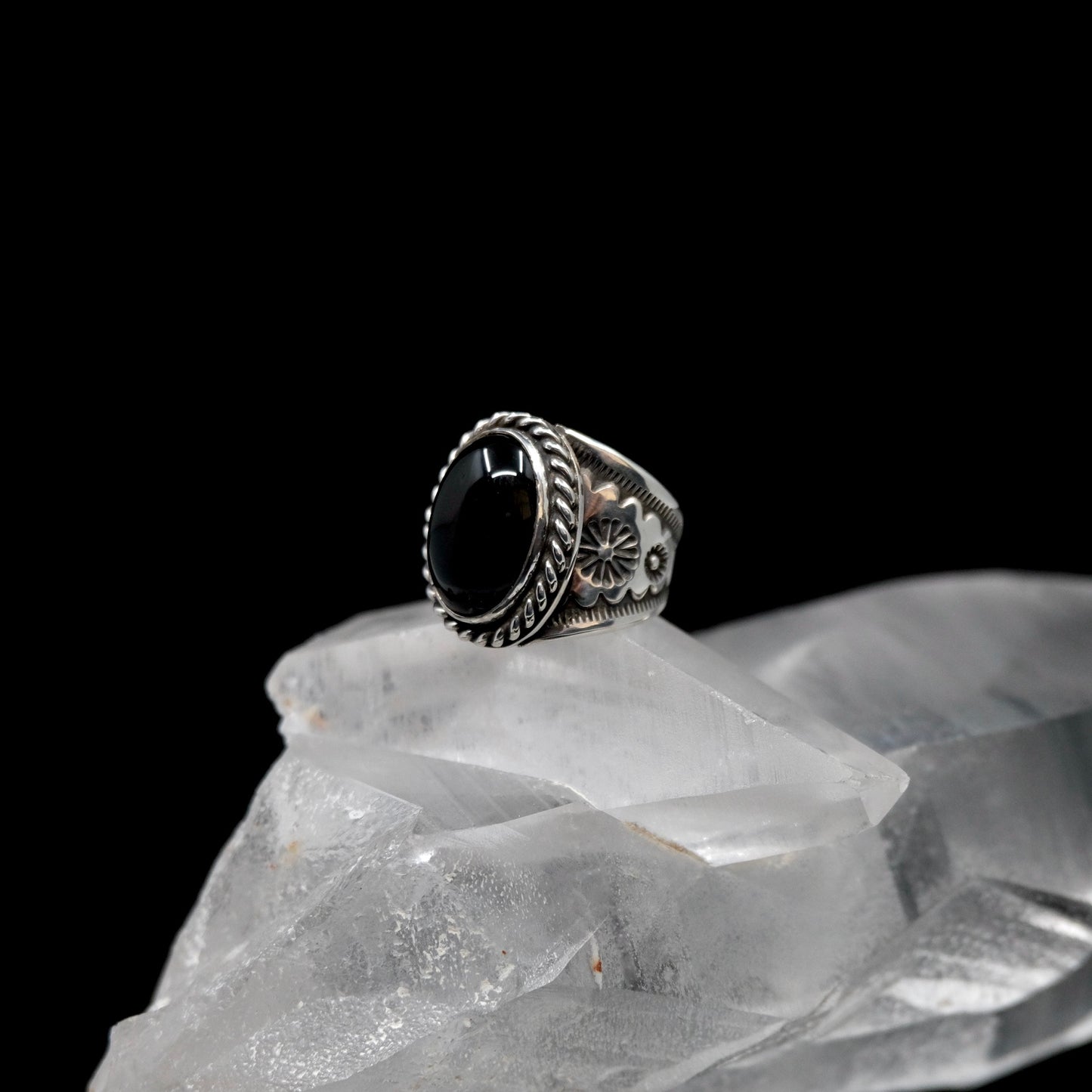 Onyx Stamped Band Ring {6.5-7}