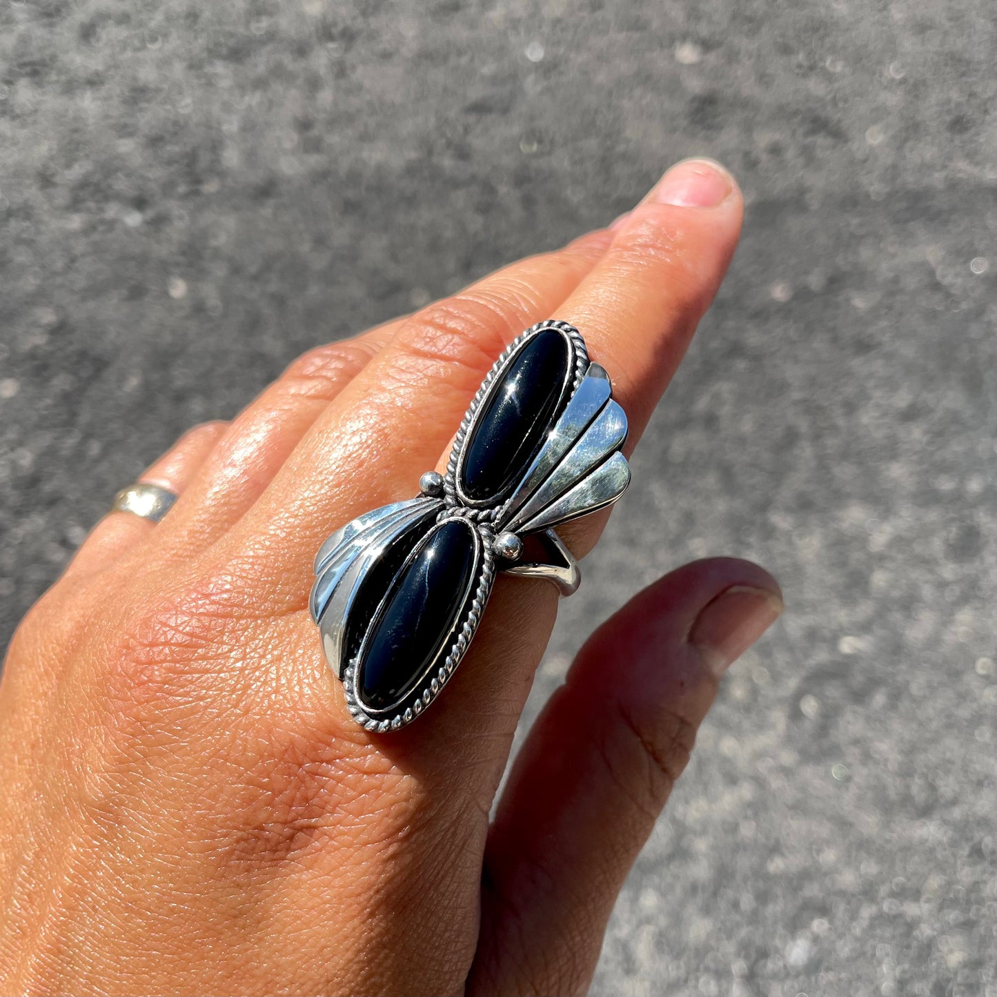 Double Onyx Statement Ring {7.5}