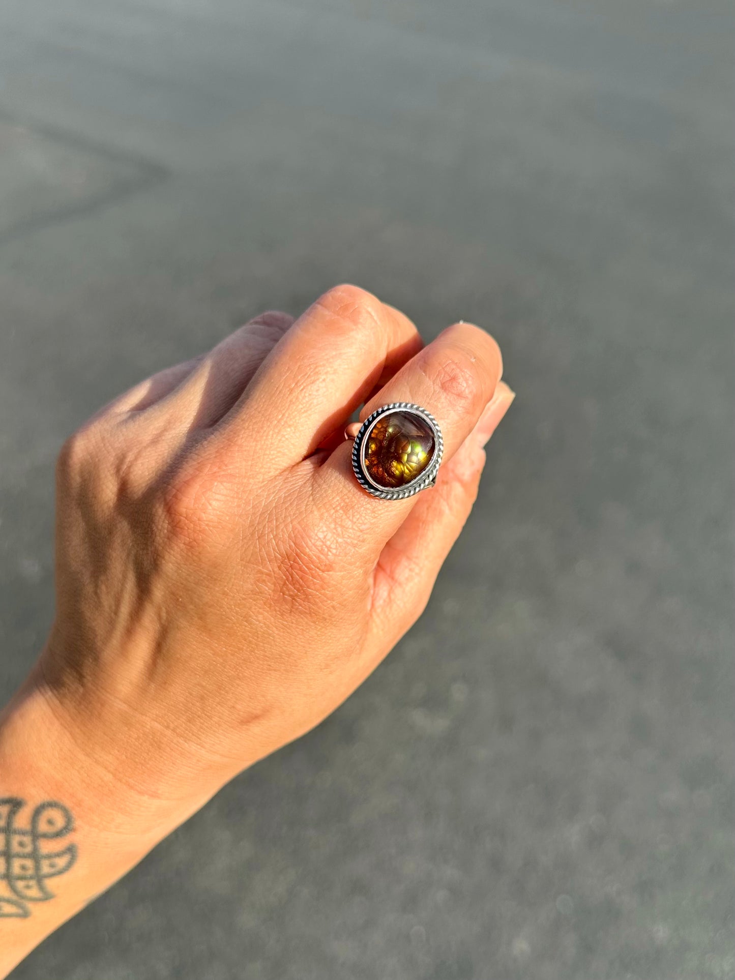 Mexican Fire Agate Ring {8}