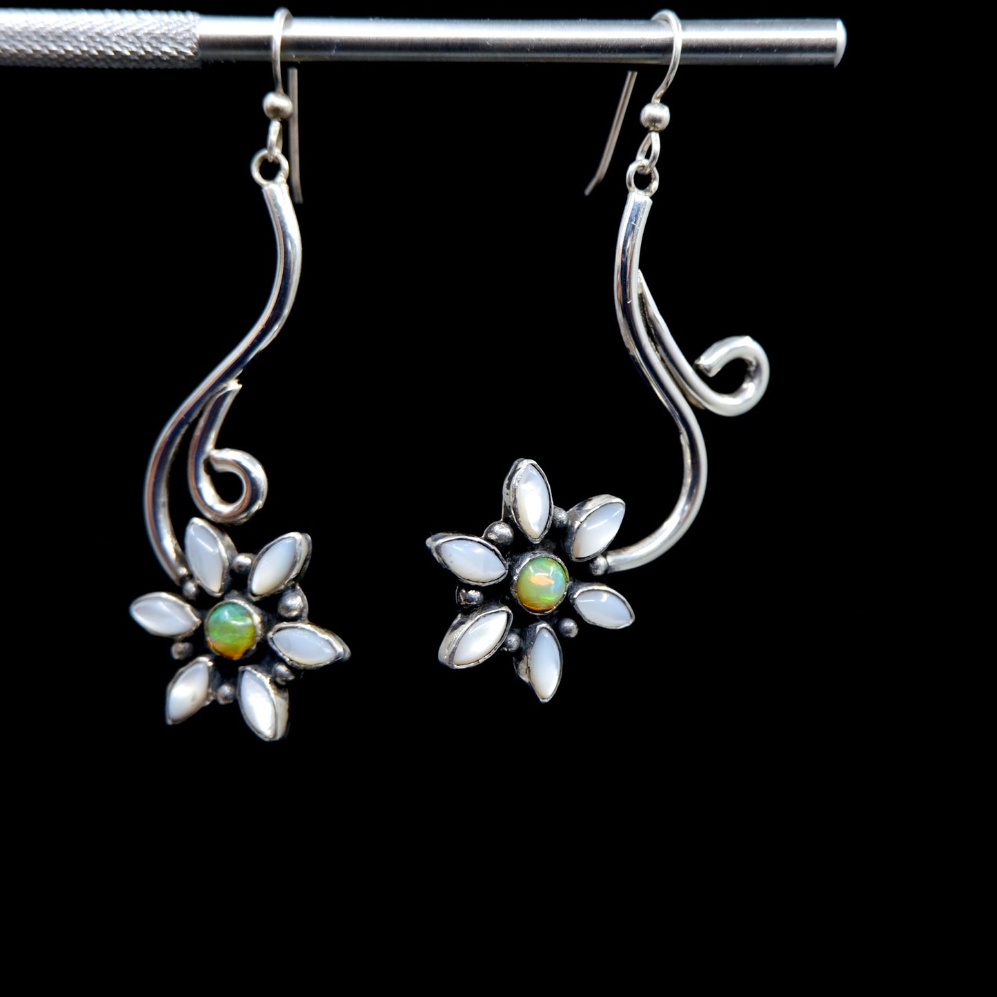 Mother of Pearl and Opal Flower Statement Earrings
