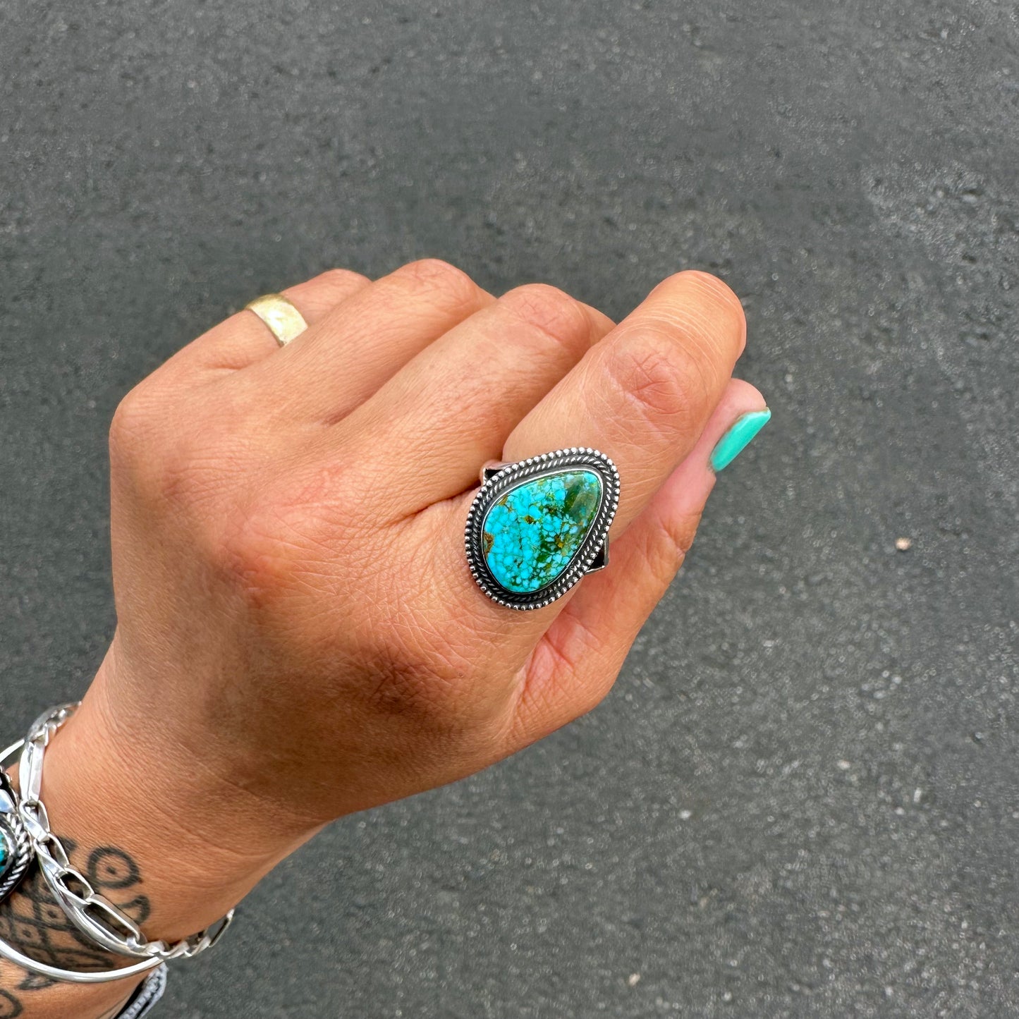 Polychrome Kingman Turquoise Ring {7.75}