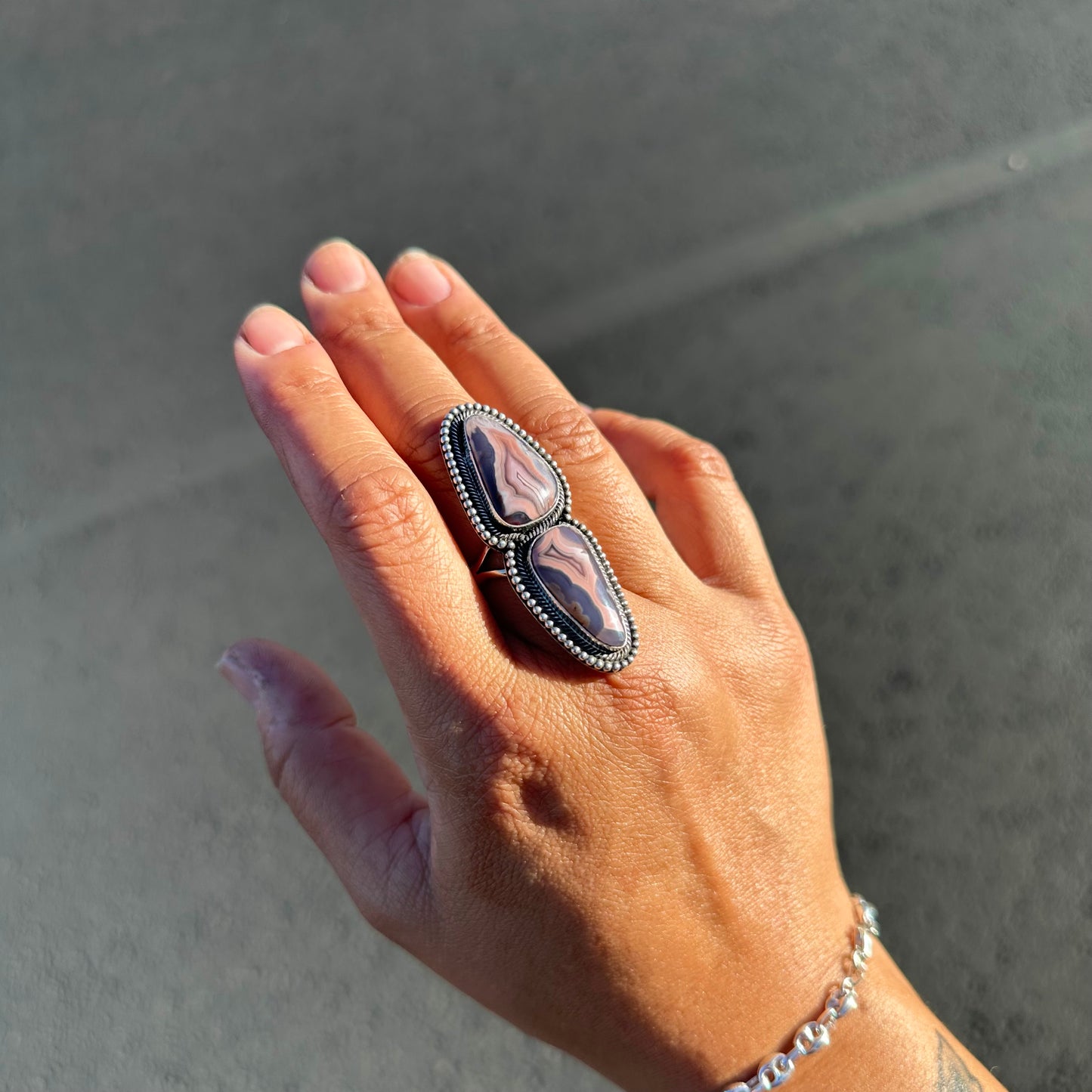 Purple Passion Agate Double Stone Statement Ring {8.5}