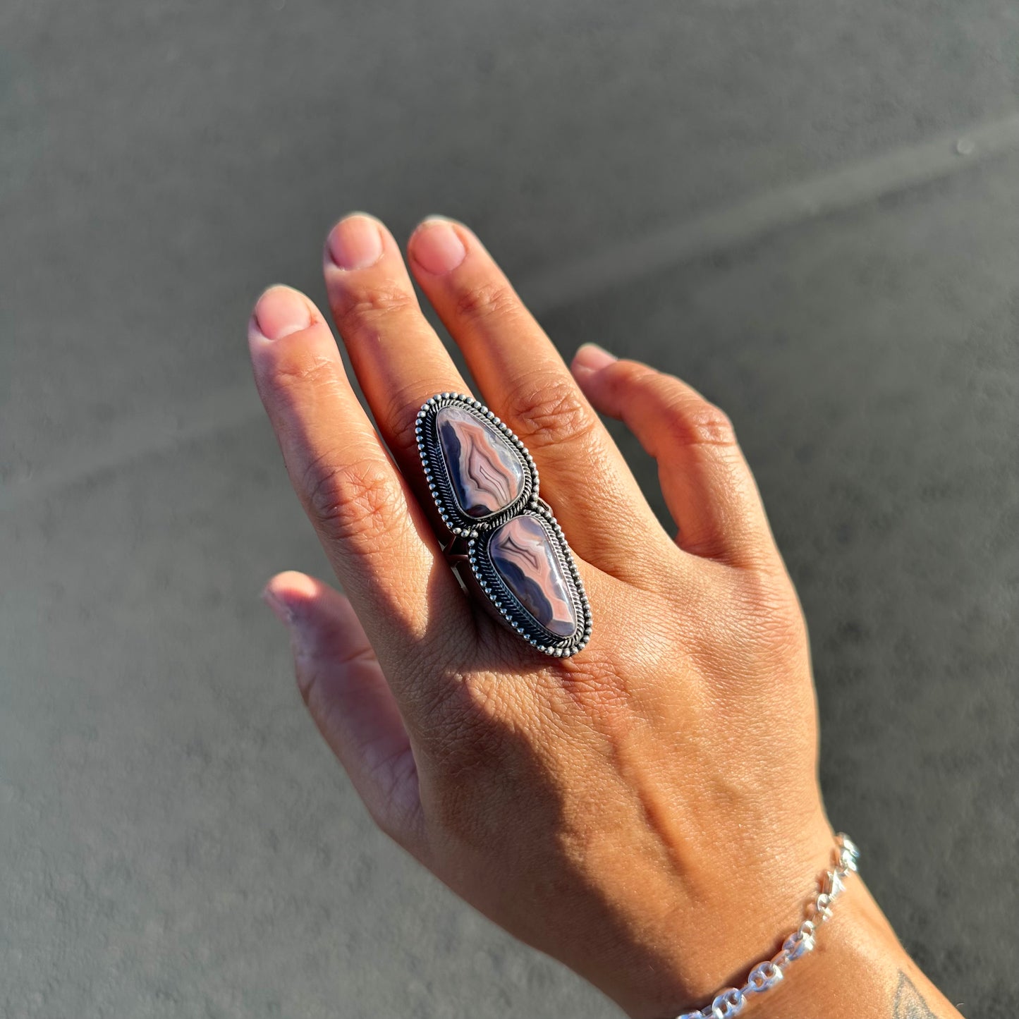 Purple Passion Agate Double Stone Statement Ring {8.5}