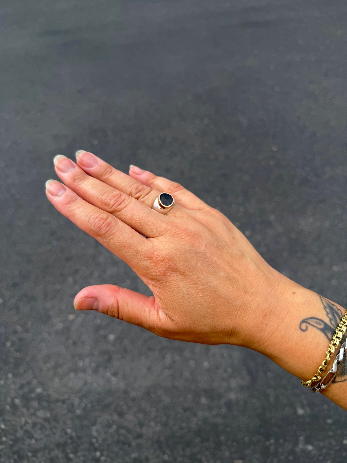 Onyx Freeform Signet Ring with 14k Gold {7}