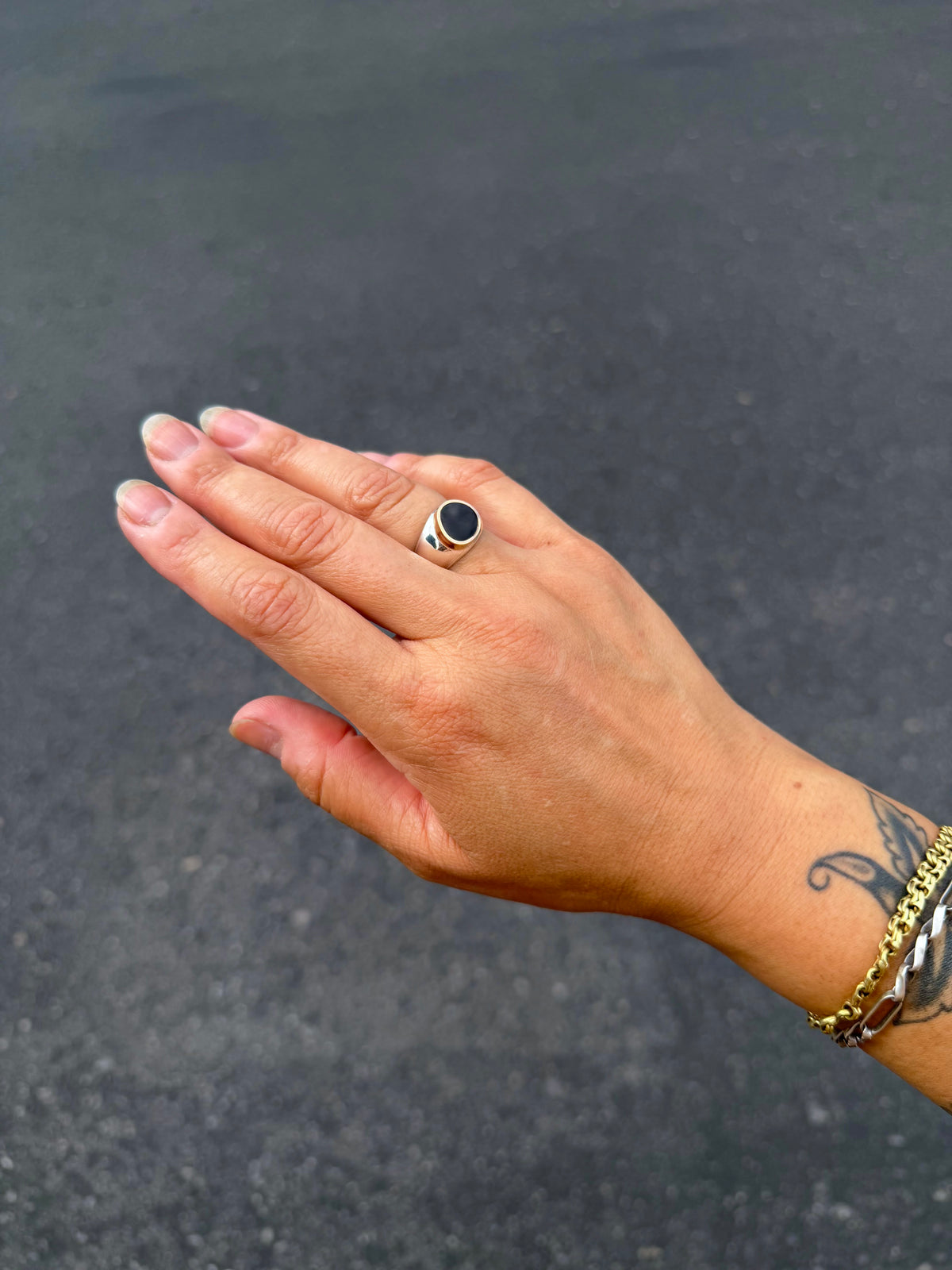 Onyx Freeform Signet Ring with 14k Gold {7}