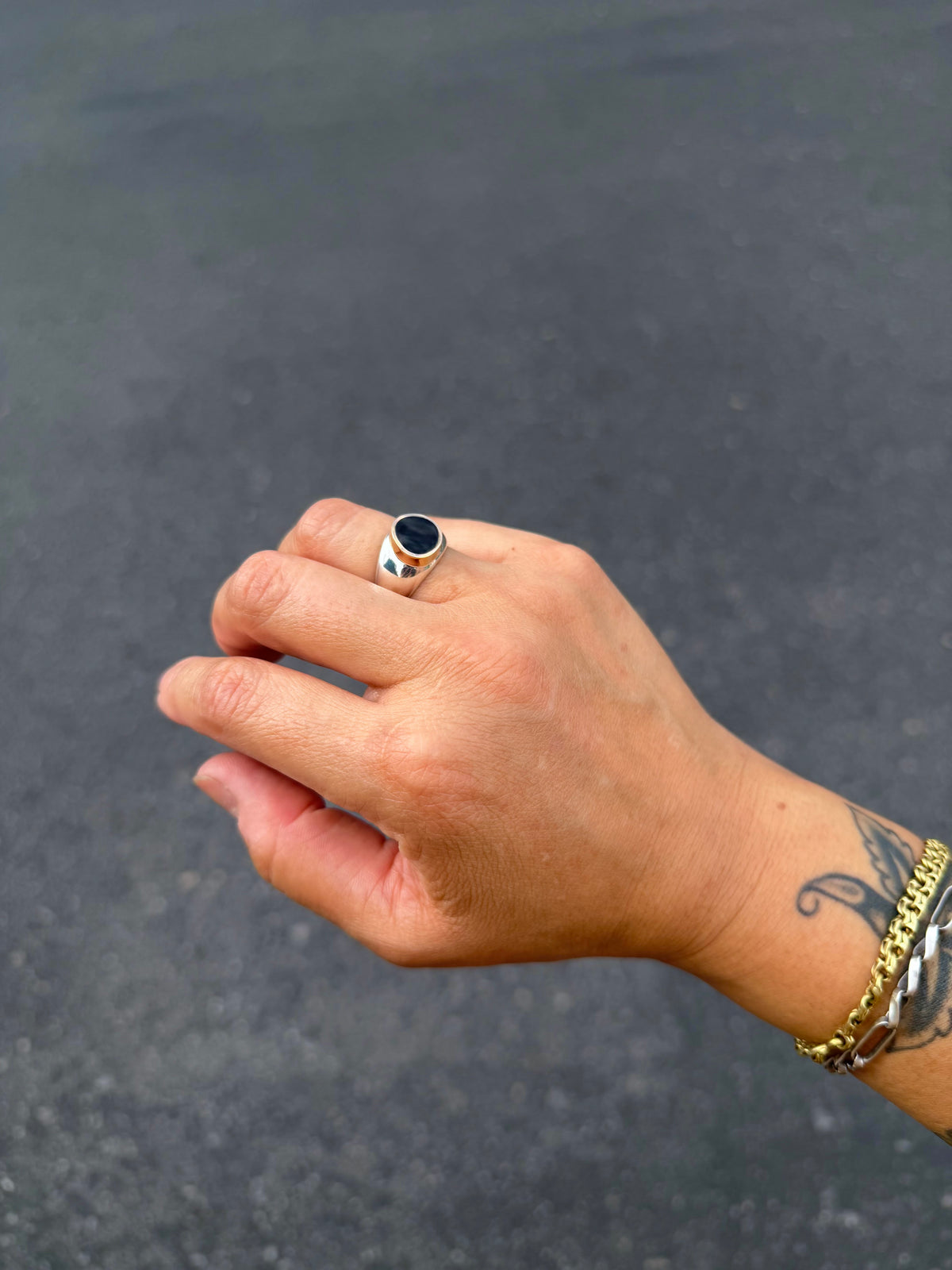 Onyx Freeform Signet Ring with 14k Gold {7}