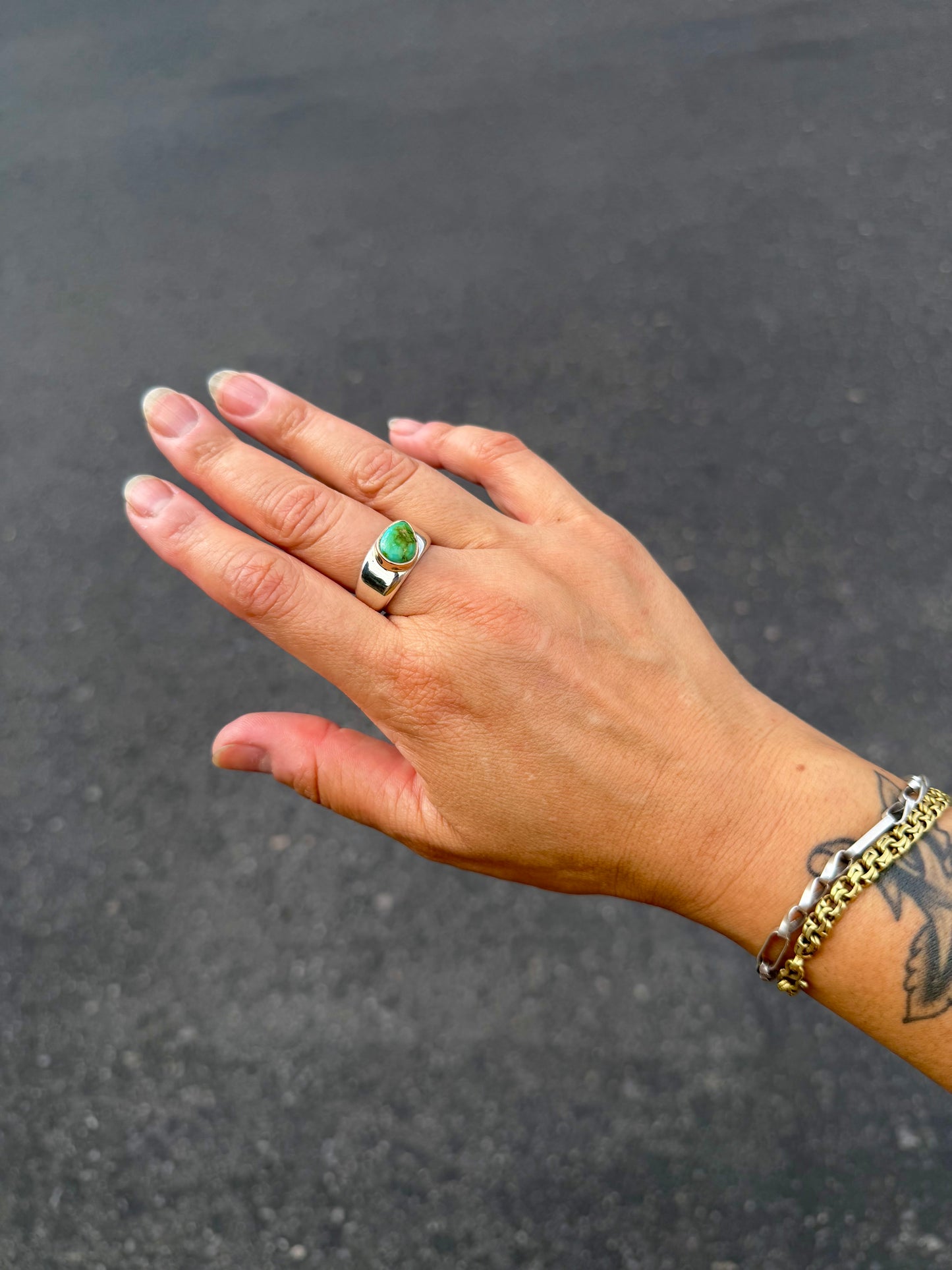 Sonoran Mountain Turquoise Signet Ring with 14k Gold {8.5/8}