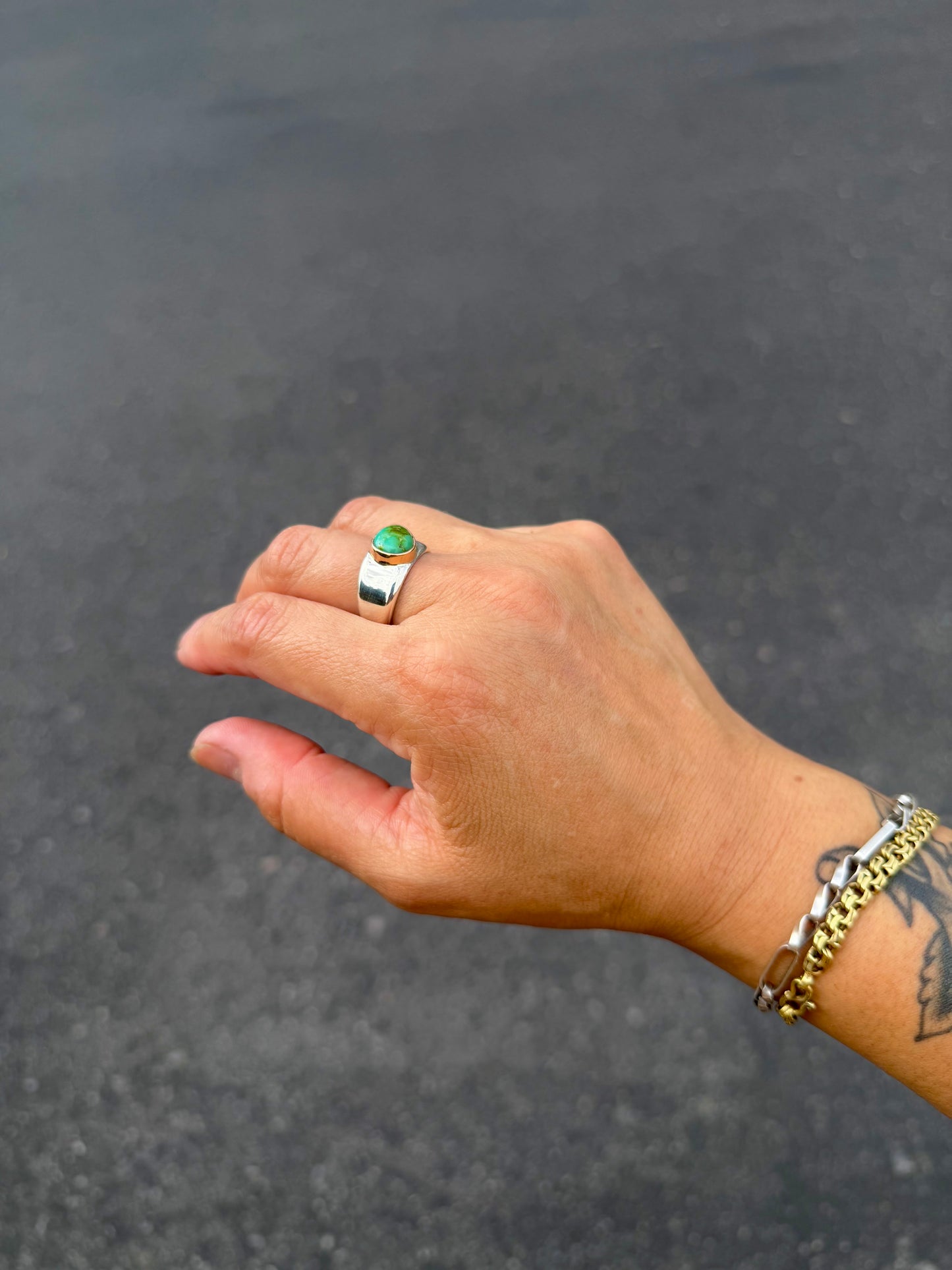Sonoran Mountain Turquoise Signet Ring with 14k Gold {8.5/8}