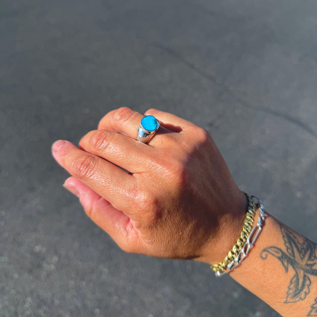 Kingman Turquoise Freeform Signet Ring {7}