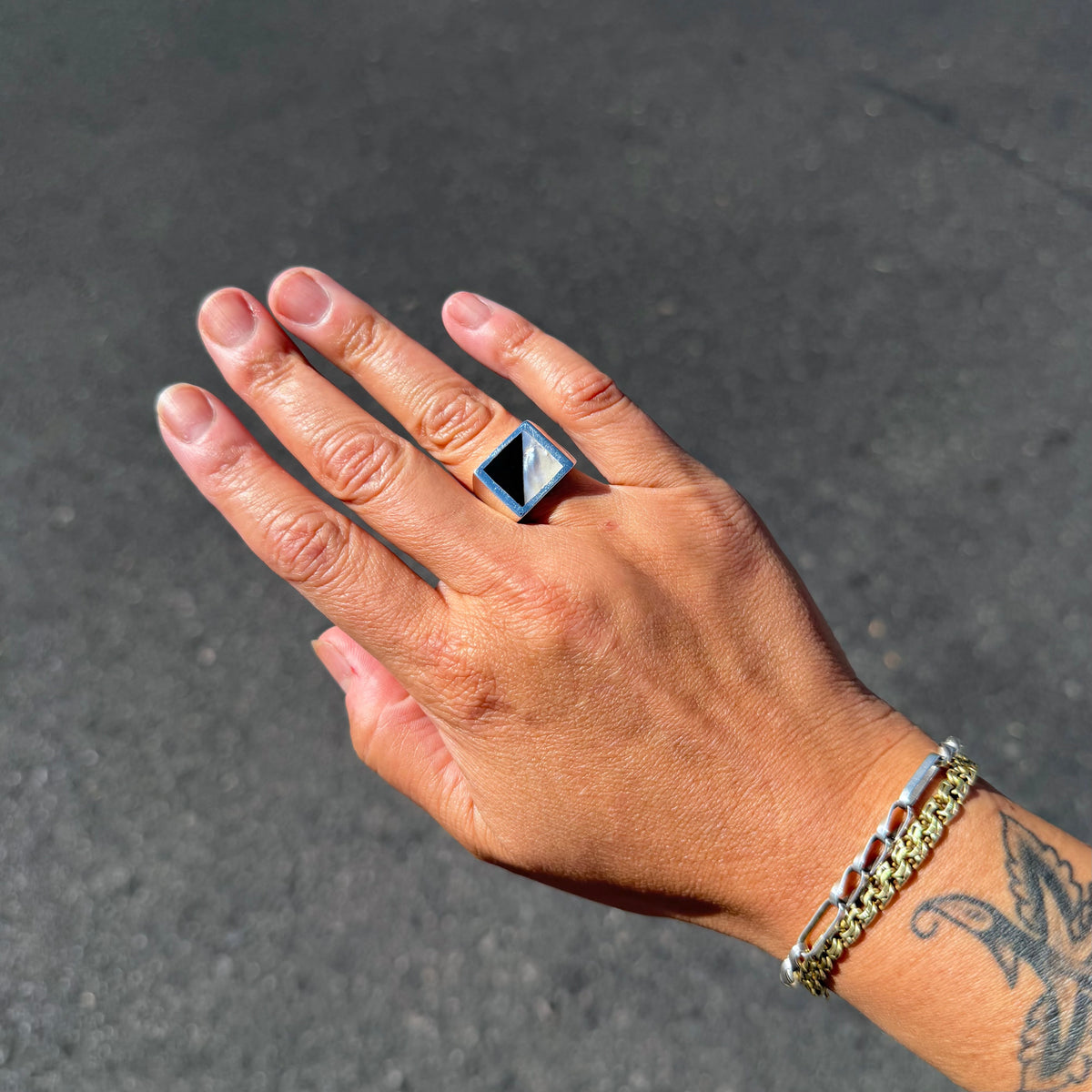 Onyx/MOP Square Signet Ring {7}