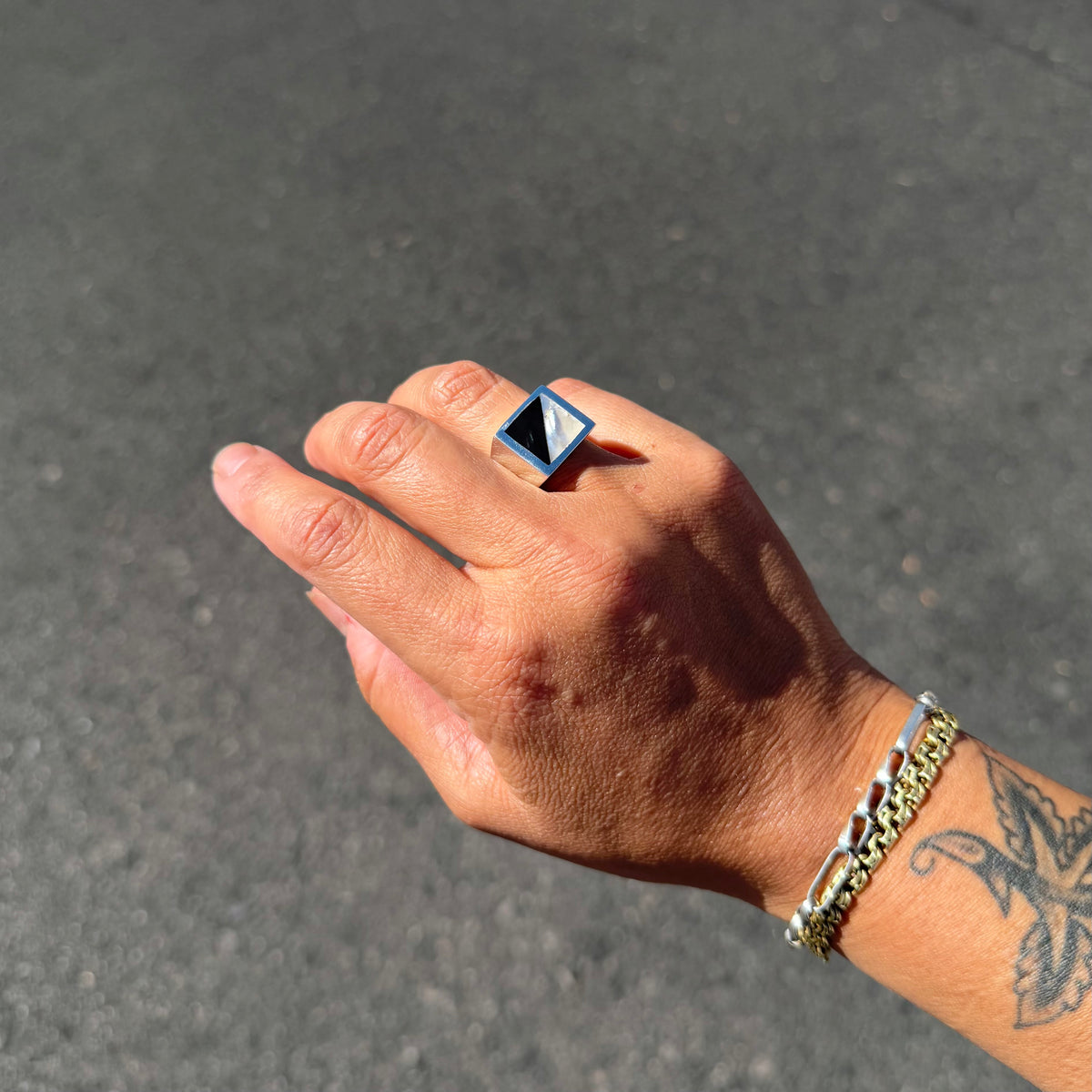Onyx/MOP Square Signet Ring {7}