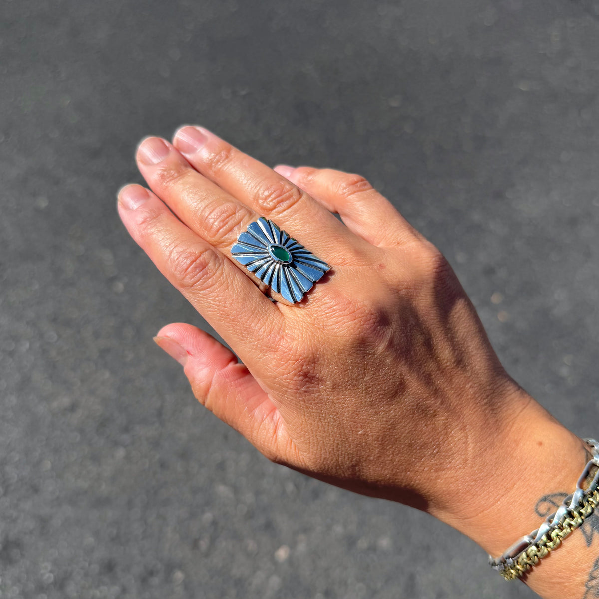 Green Onyx Concho Ring V.2 {8}