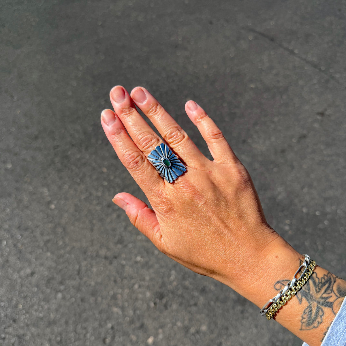 Green Onyx Concho Ring V.2 {8}