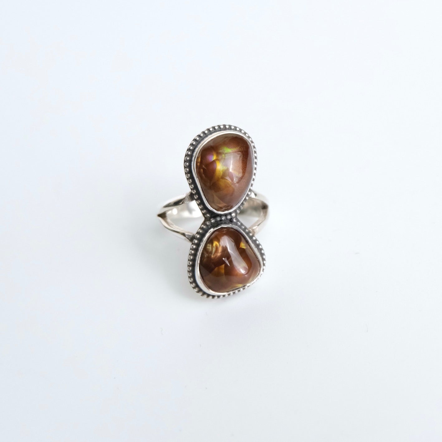 Mexican Fire Agate Two Stone Ring {7.5}