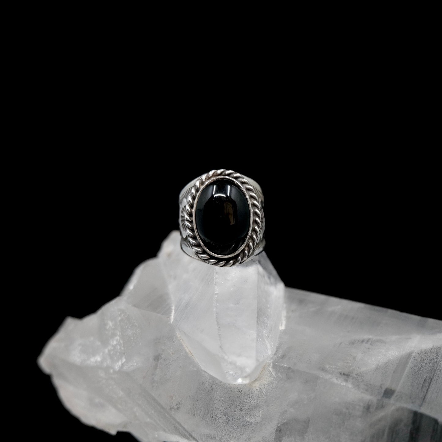 Onyx Stamped Band Ring {6.5-7}