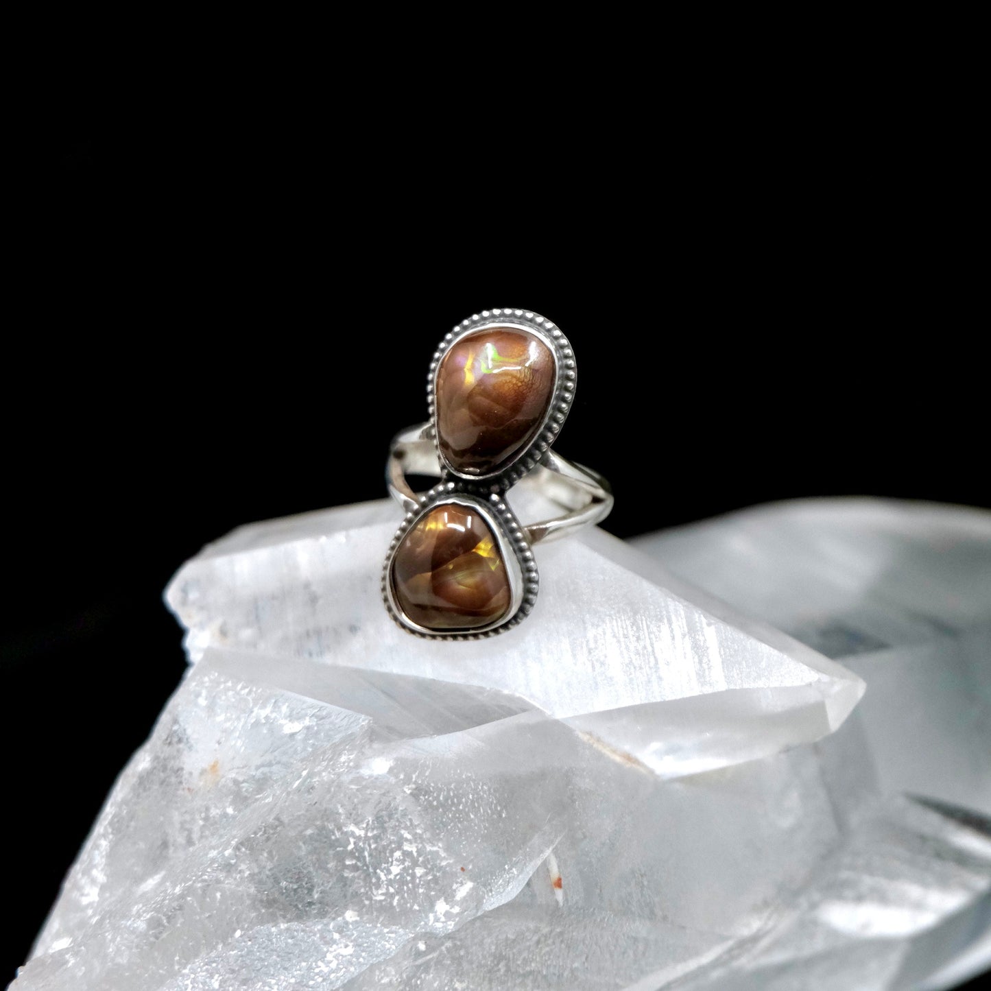 Mexican Fire Agate Two Stone Ring {7.5}