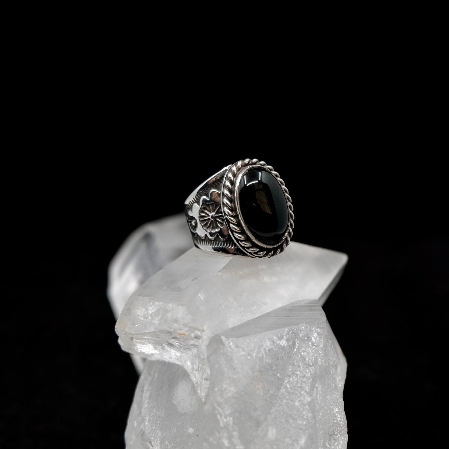 Onyx Stamped Band Ring {6.5-7}