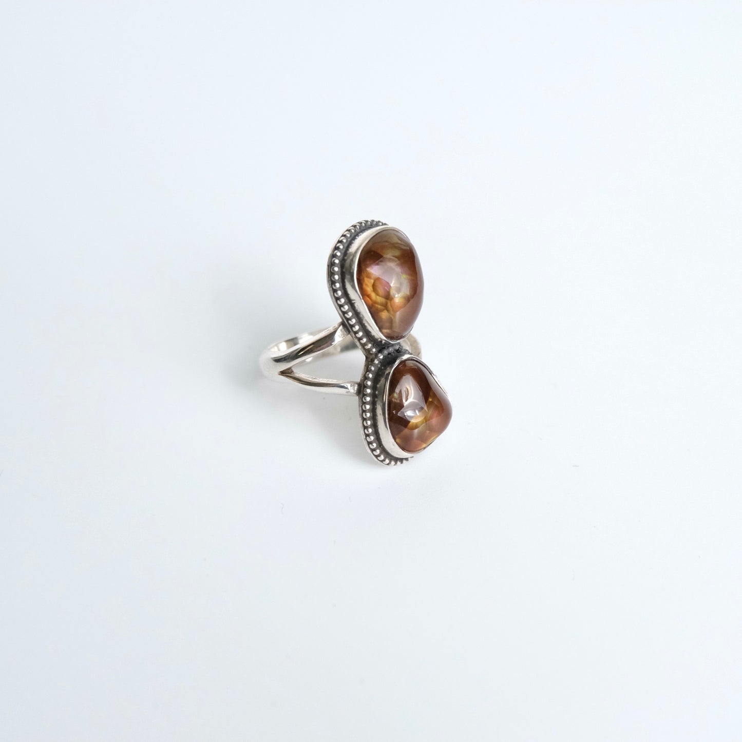 Mexican Fire Agate Two Stone Ring {7.5}