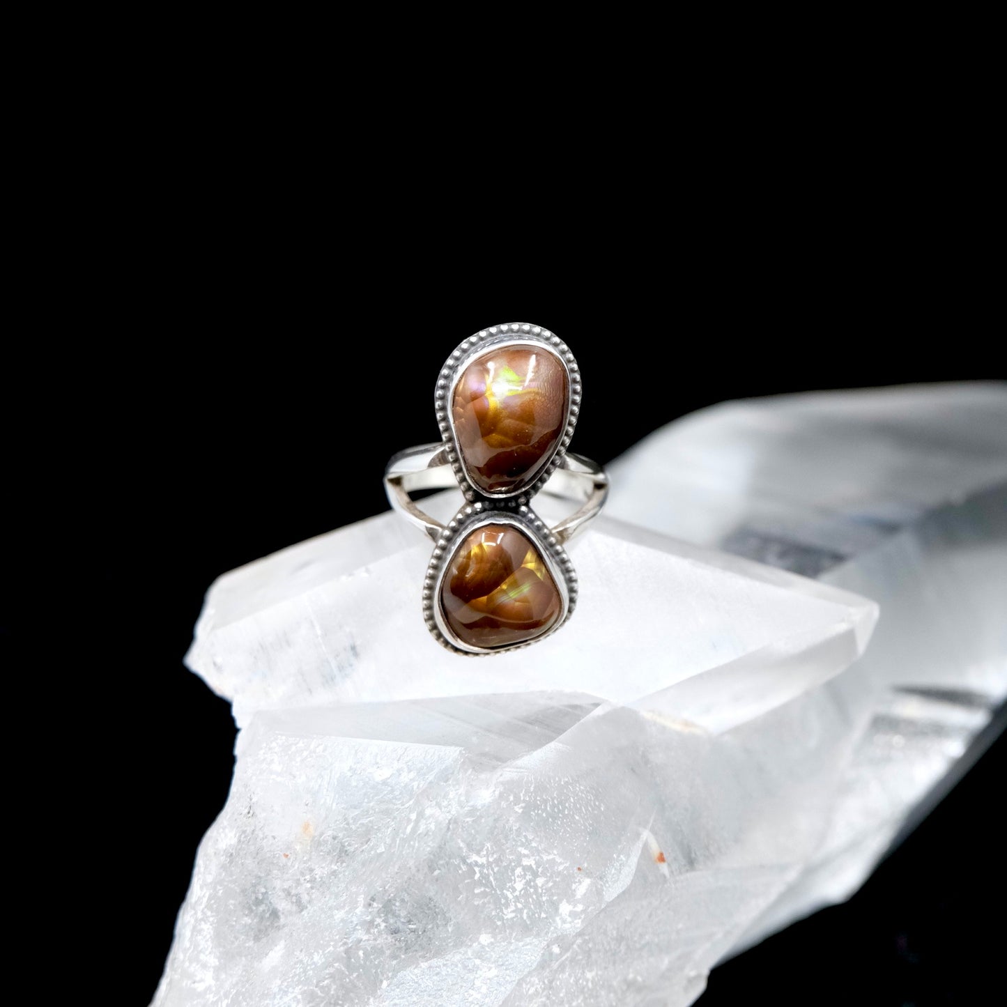 Mexican Fire Agate Two Stone Ring {7.5}