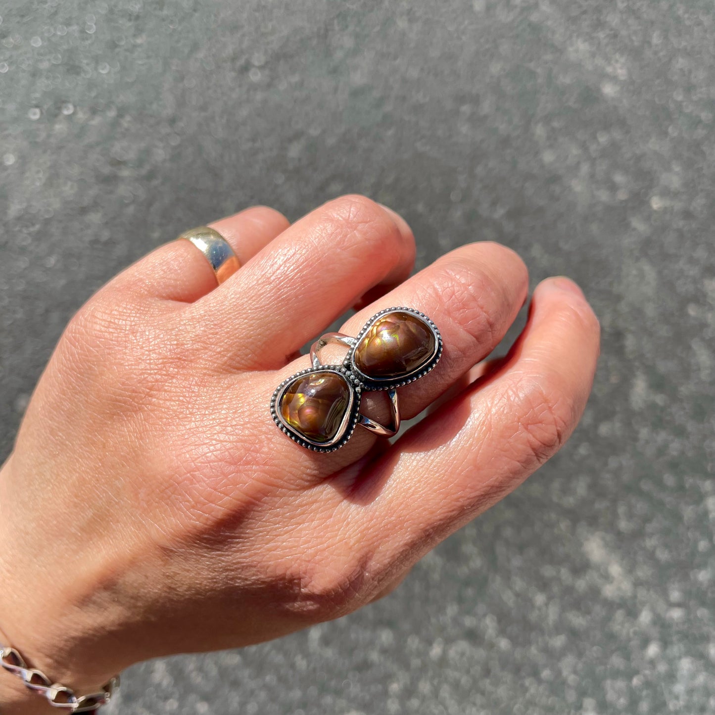 Mexican Fire Agate Two Stone Ring {7.5}